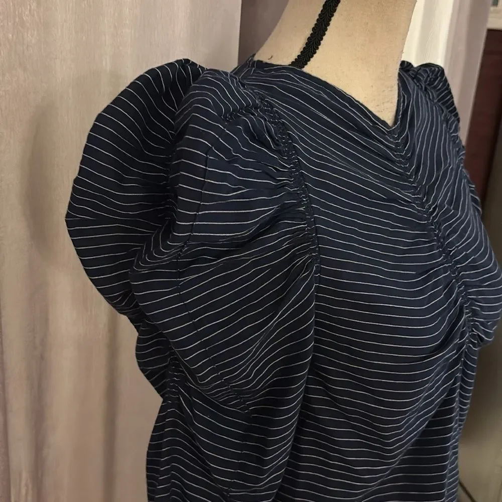 Ulla Johnson Striped Navy Top with Puff Sleeves, US2